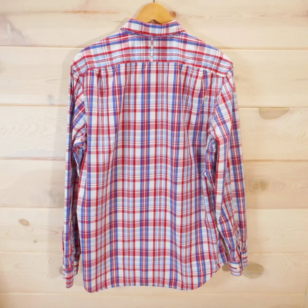 Banana Republic Men's L Plaid Button-up Shirt Red White Blue 4th of July Picnic